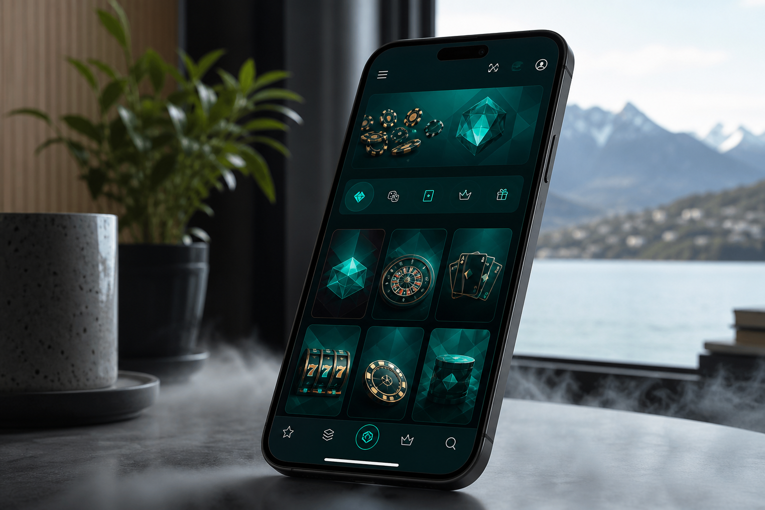 Smartphone casino lobby mockup for SpinCity NZ